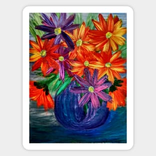 A beautiful lovely boutique of abstract vibrant colorful  flowers in a tall glass vase Sticker